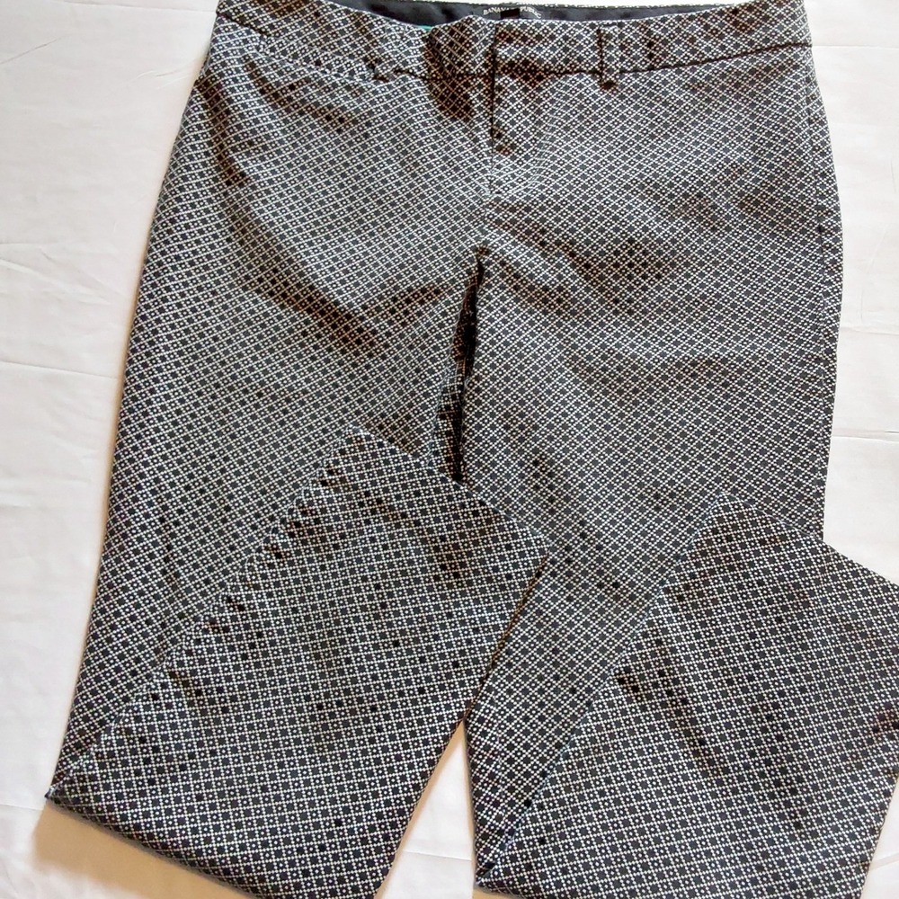 Banana Republic Womens Crop Pants‎ Sz 10 Black& White Print Stretch Cotton Blend